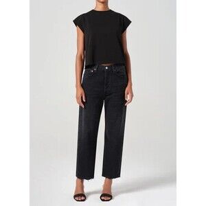 AGOLDE '90S MID-RISE CROP JEANS Straight In Tar / Black Womens Size 24